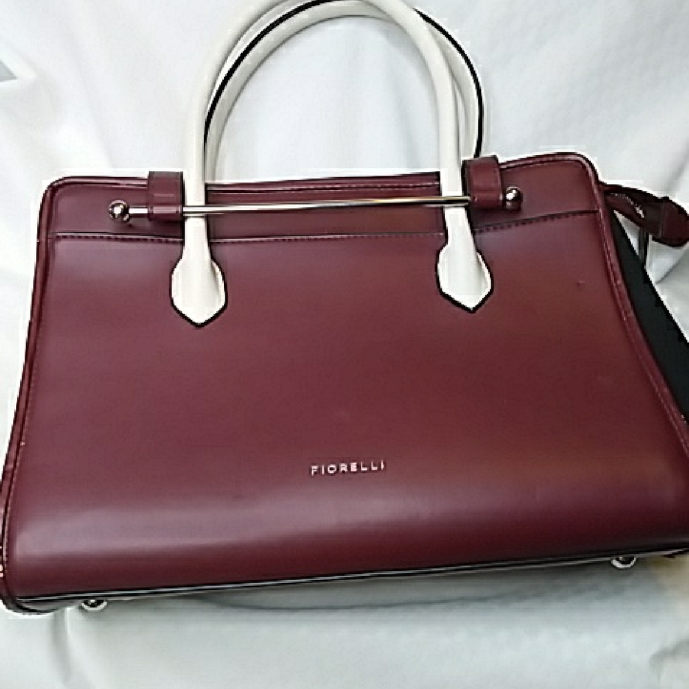 Fiorelli Burgandy and White Satchel with Structured Design and Metal Accents